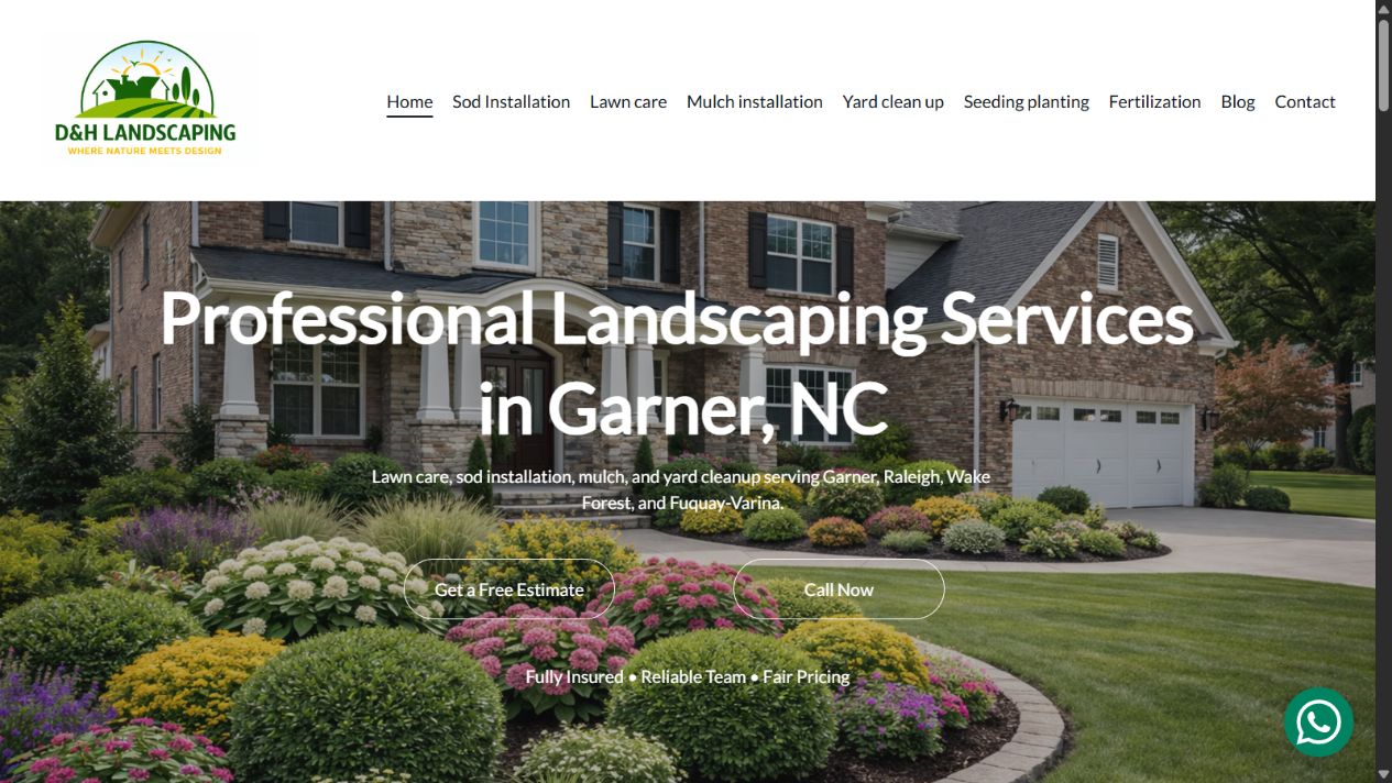 Homepage screenshot of D&H Landscaping NC