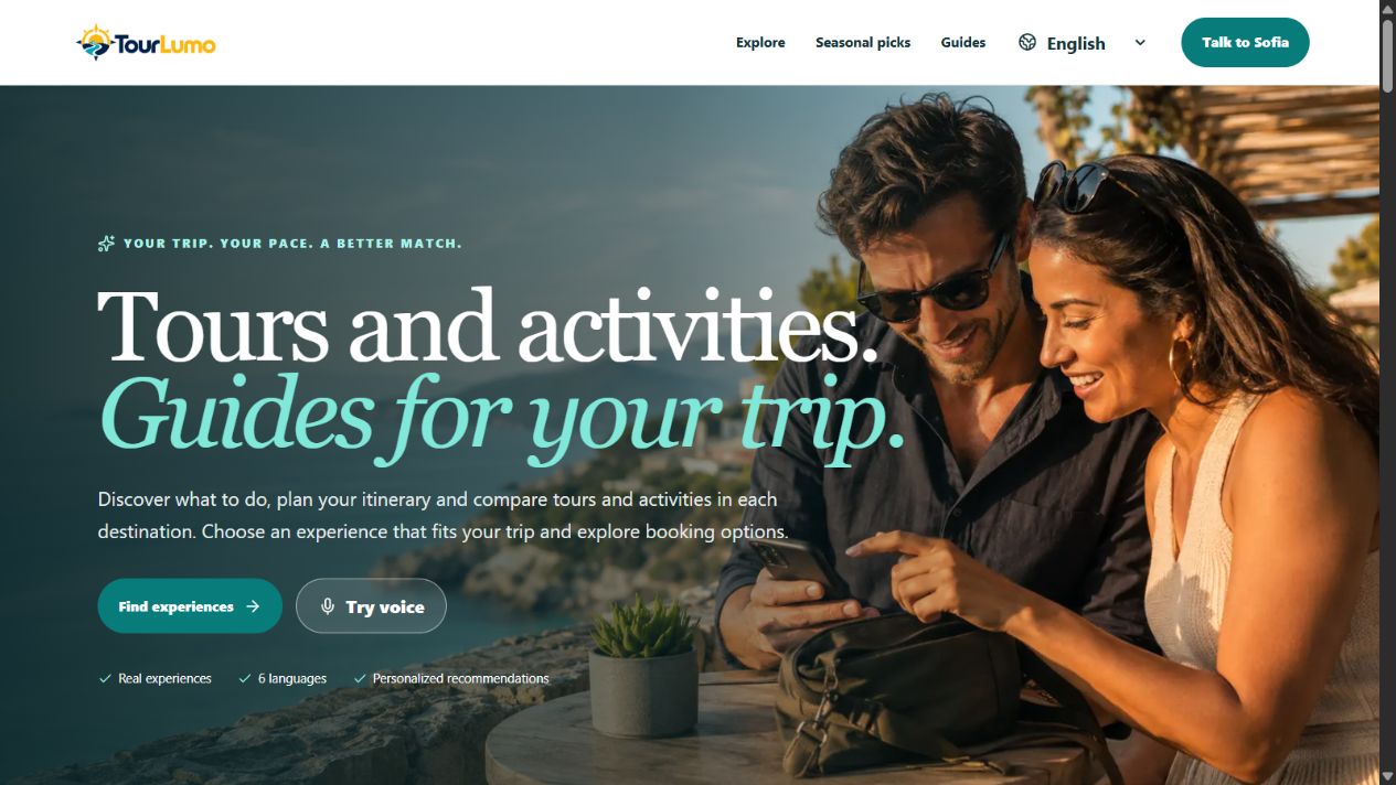 Homepage screenshot of TourLumo